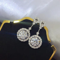 4 Carat Crystal Drop Dangle Earrings with Round Halo Design - Coolpeacock