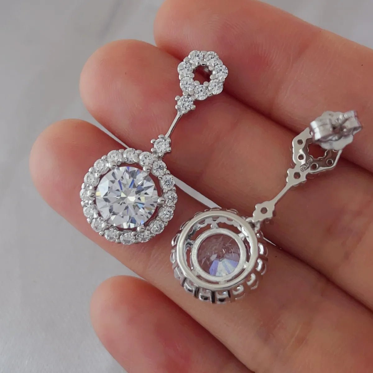 4 Carat Crystal Drop Dangle Earrings with Round Halo Design - Coolpeacock