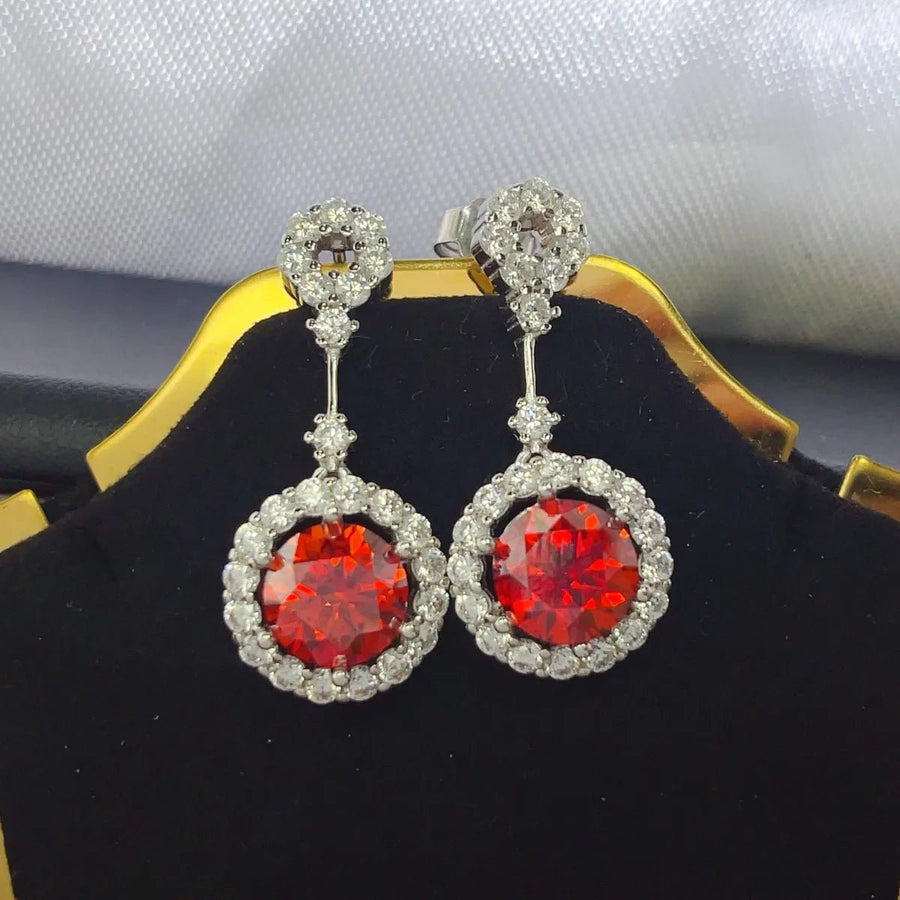 4 Carat Ruby Red Crystal Drop Earrings with Rhinestone Halo - Coolpeacock