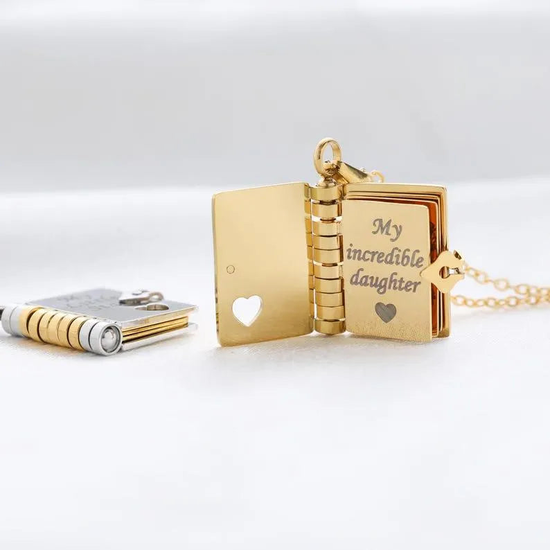 Personalized My Little Star Book Necklace – A Letter to My Daughter in a Locket, Adjustable Pendant with Message Inside, Meaningful Jewelry