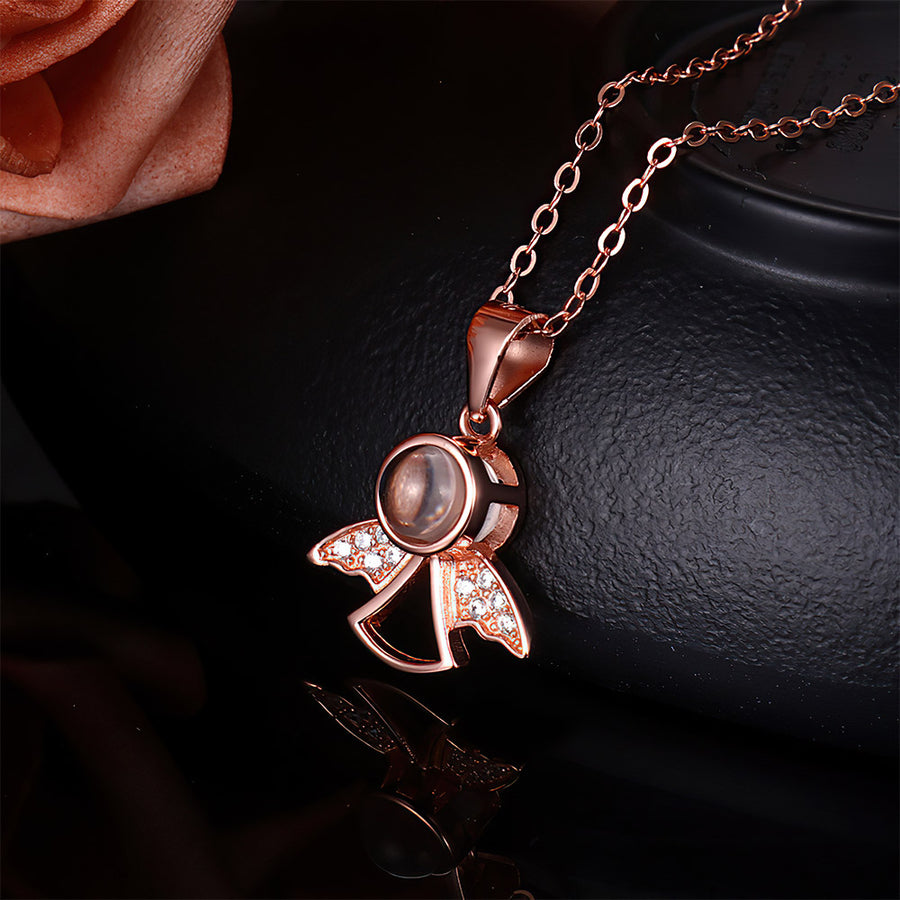 Customized Angel Pendant Photo Projection Necklace 925 Silver