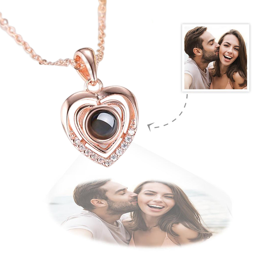 Customized Heart Pendant Photo Projection Necklace 925 Sterling Silver