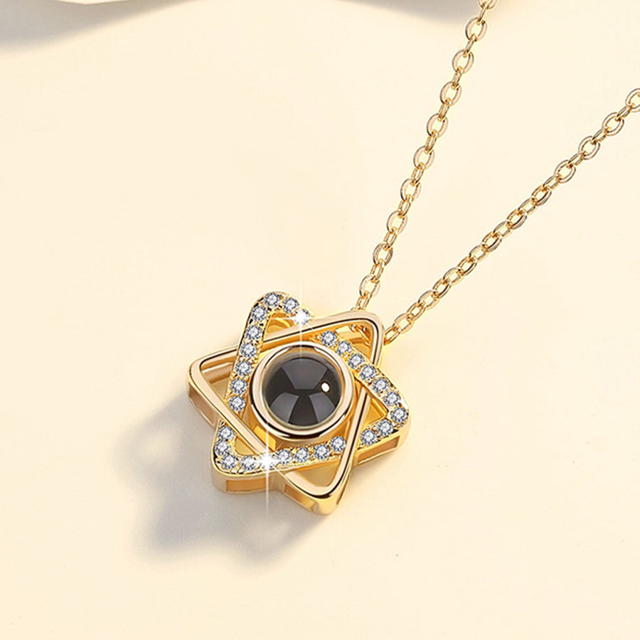 Custom Hexagram Pendant Projection Photo Necklace 925 Sterling Silver