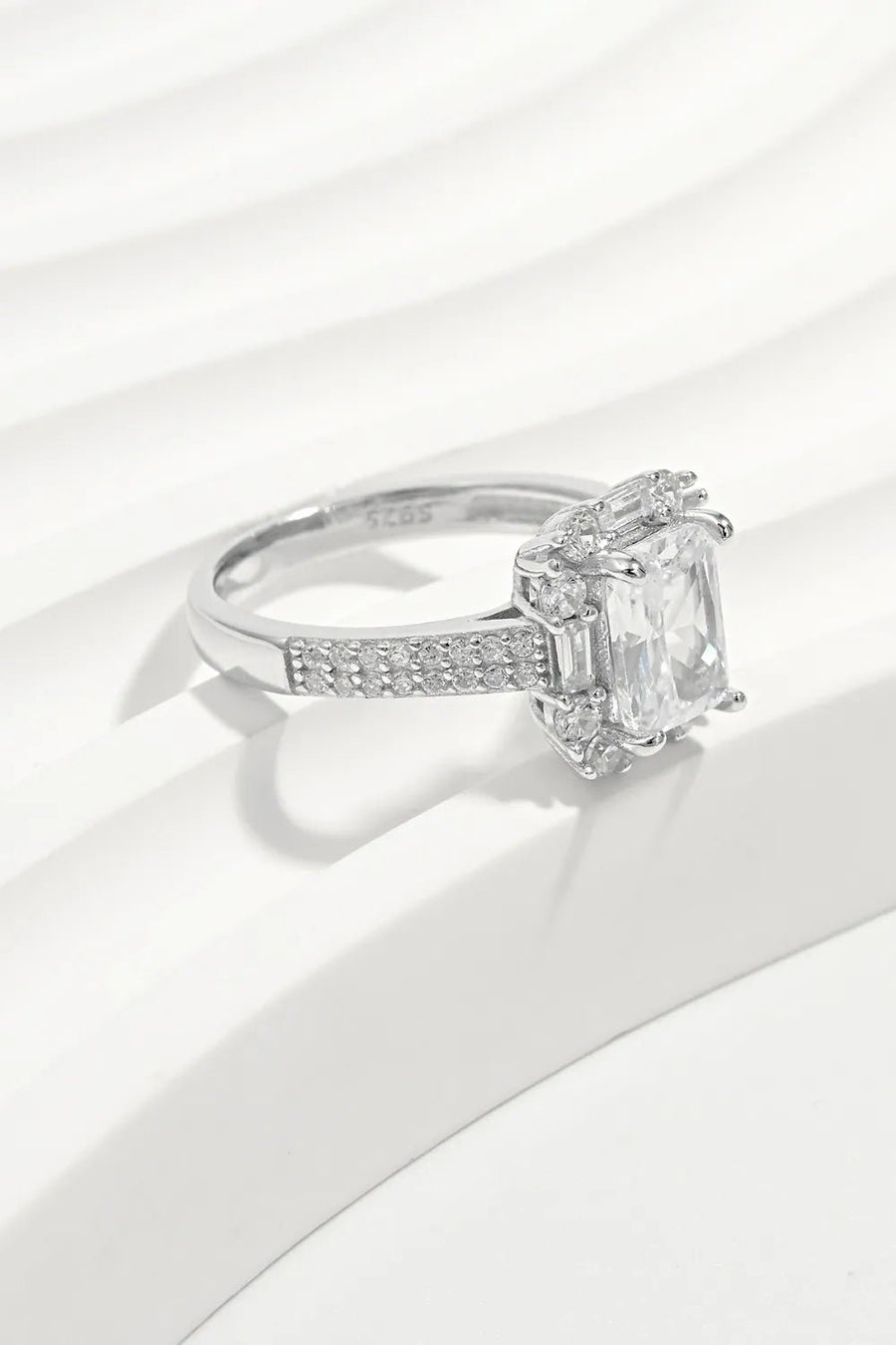 925 Sterling Silver Inlaid Zircon Square Ring - Coolpeacock