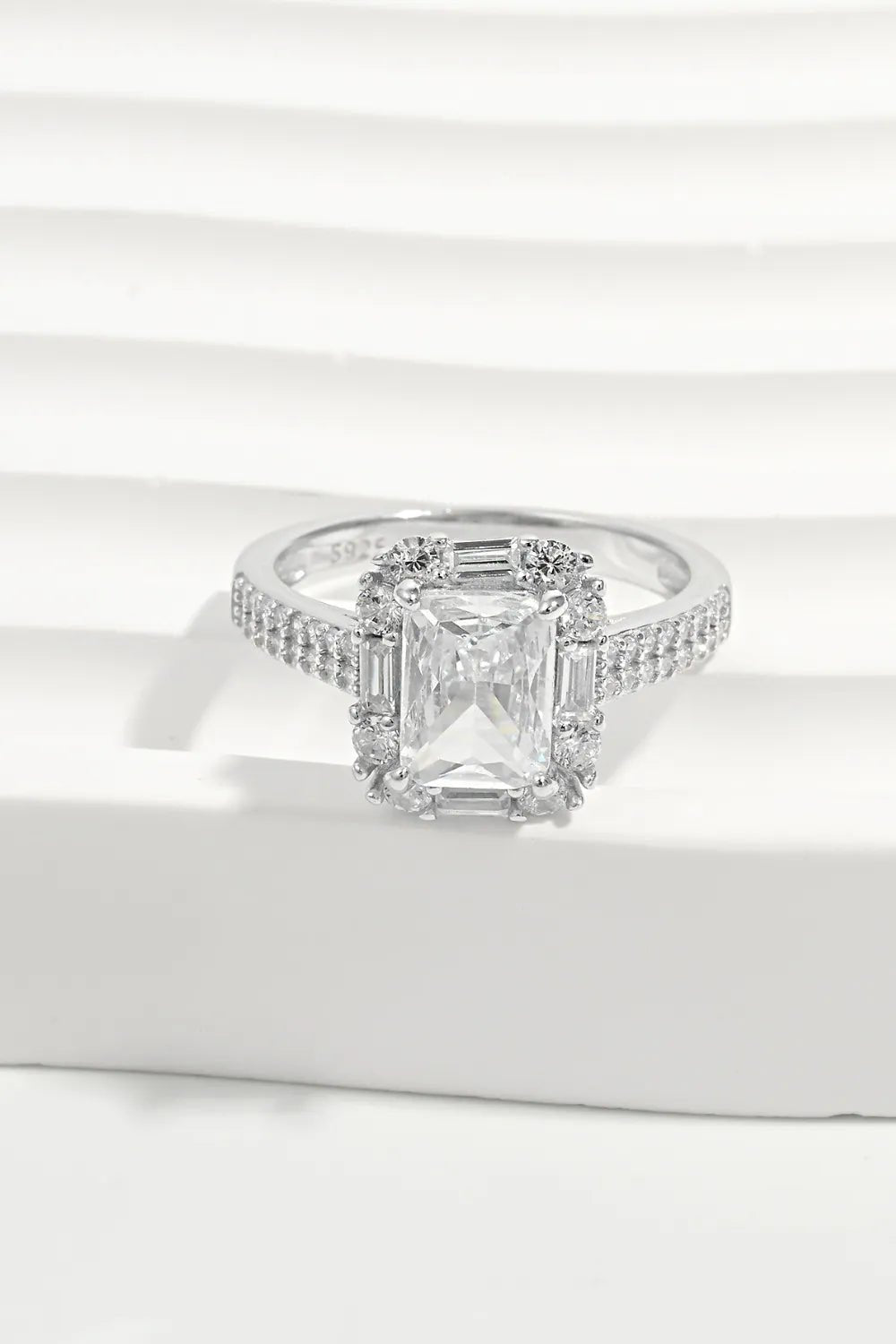 925 Sterling Silver Inlaid Zircon Square Ring - Coolpeacock