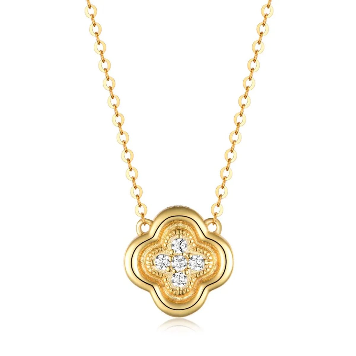 925 Sterling Silver Moissanite Leaf Clover Necklace - Coolpeacock