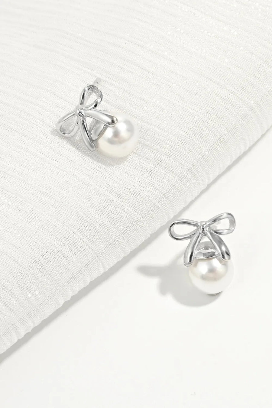 925 Sterling Silver Pearl Bow Earrings - Coolpeacock