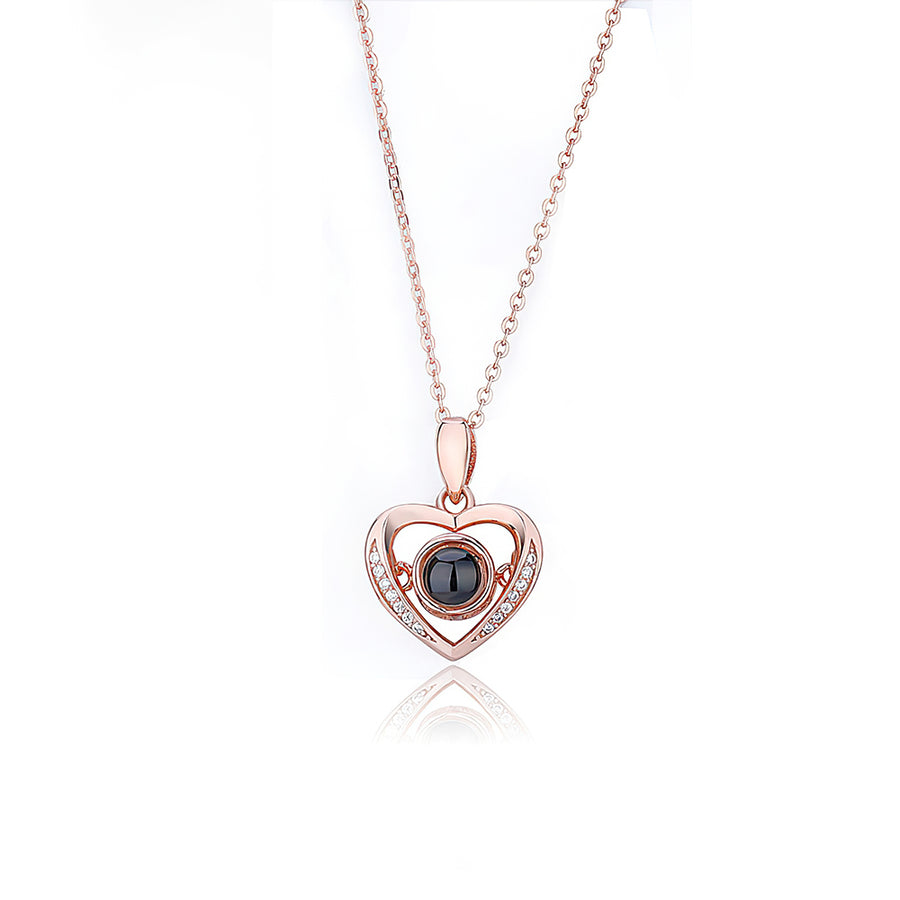 Personalized Heart Projection Necklace with Diamonds