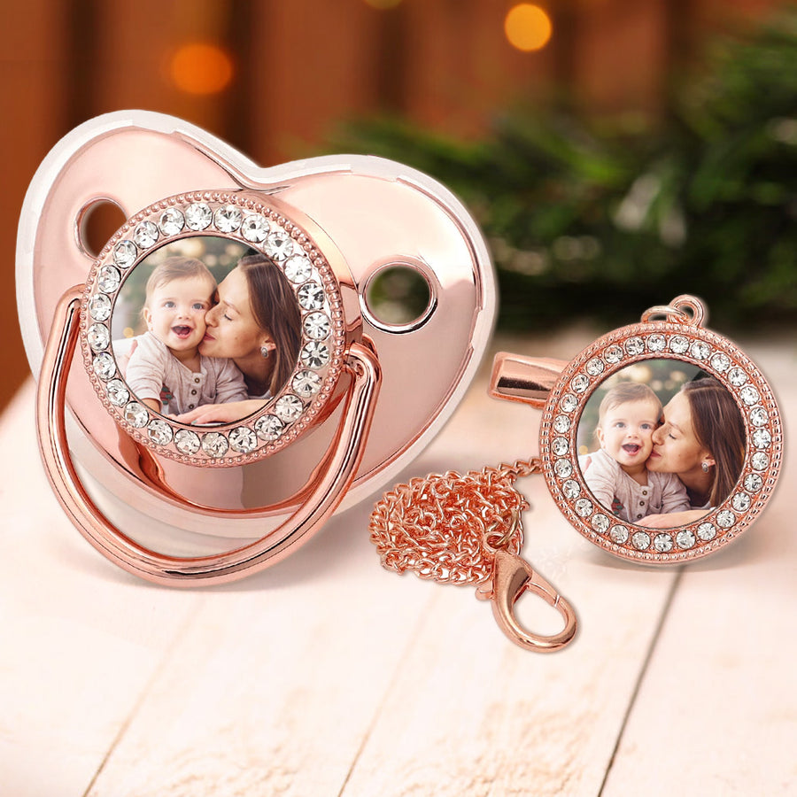 Custom Photo Baby Pacifier & Clip Set – Personalized Newborn Gift