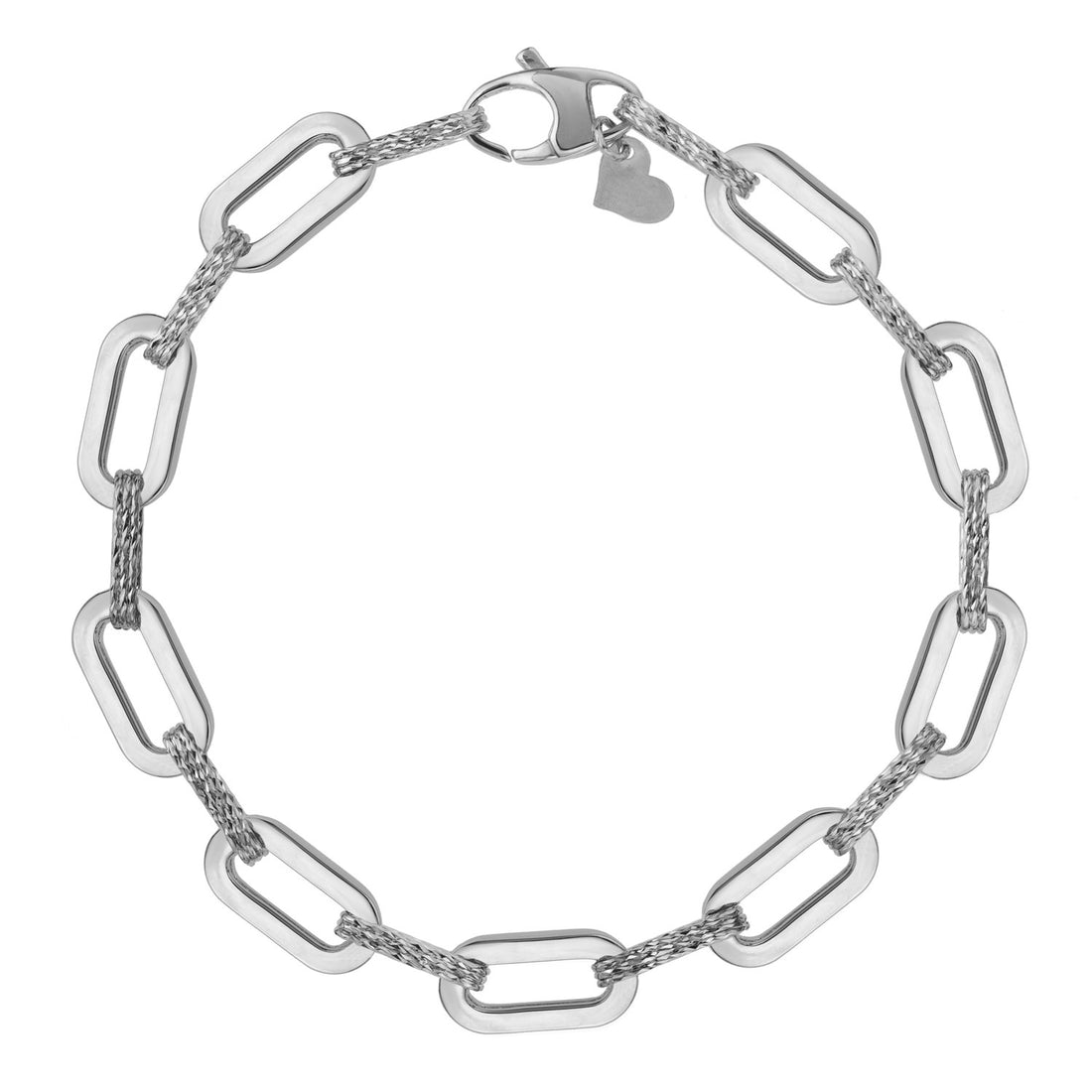 14k White Gold Diamante Paperclip Chain Bracelet (7.00 mm)