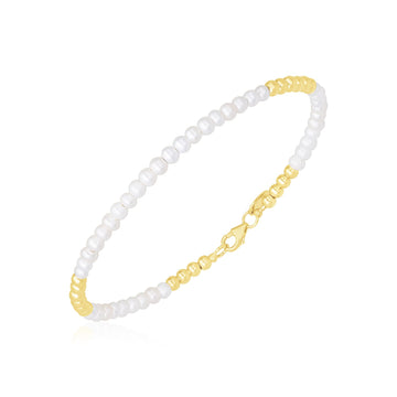 14k Yellow Gold High Polish Freshwater Pearl Pallina Bead Bracelet (2.00 mm)