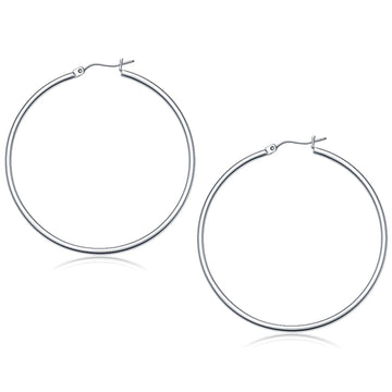 14k White Gold Polished Hoop Earrings (2x50 mm)