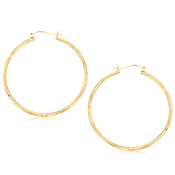 14k Yellow Gold Fancy Diamond Cut Extra Large Hoop Earrings (2x45mm)