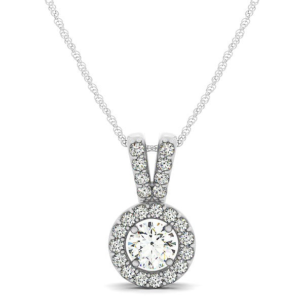 Round Pendant with Split Bail and Diamond Halo in 14k White Gold (3/4 cttw)