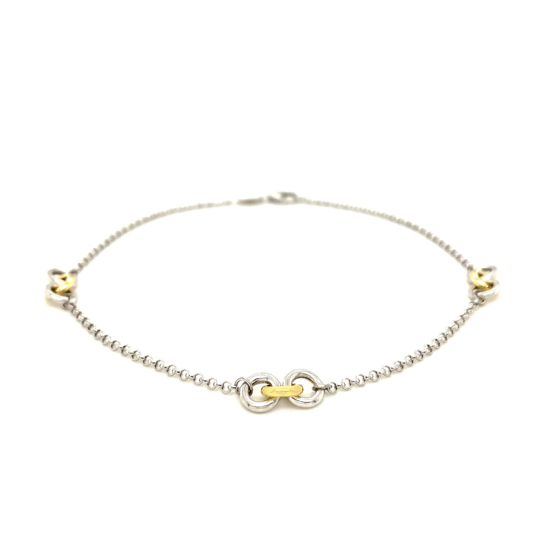 14k Yellow Gold and Sterling Silver Triple Ring Stationed Anklet