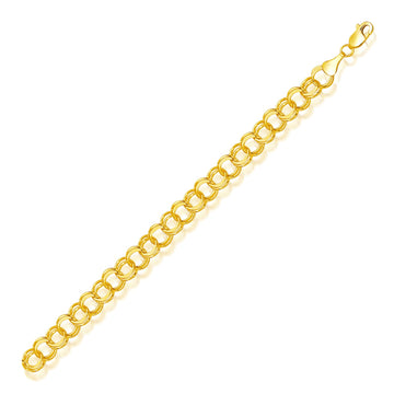 14k Yellow Gold Solid Double Link Charm Bracelet (7.00 mm)