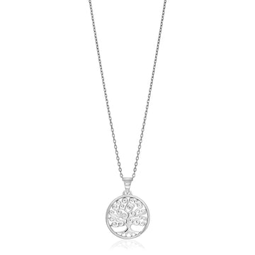 Sterling Silver Round Spiral Motif Tree of Life Necklace