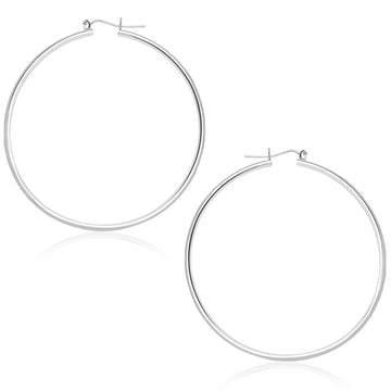 14k White Gold Polished Hoop Earrings (1.5x45mm)