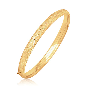 14k Yellow Gold Diamond Carved Bangle (6.00 mm)