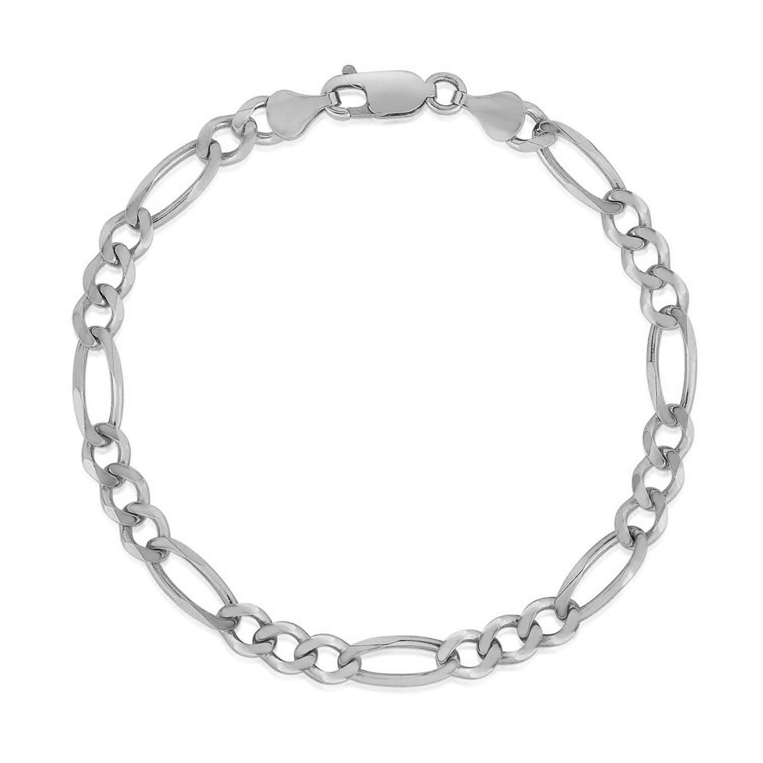 14k White Gold Solid Figaro Bracelet (4.50 mm)