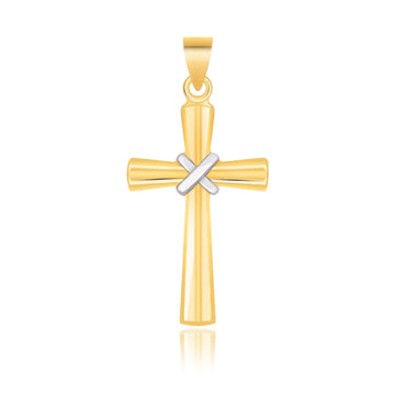 14k Two-Tone Gold Cross Pendant with a Center X Design