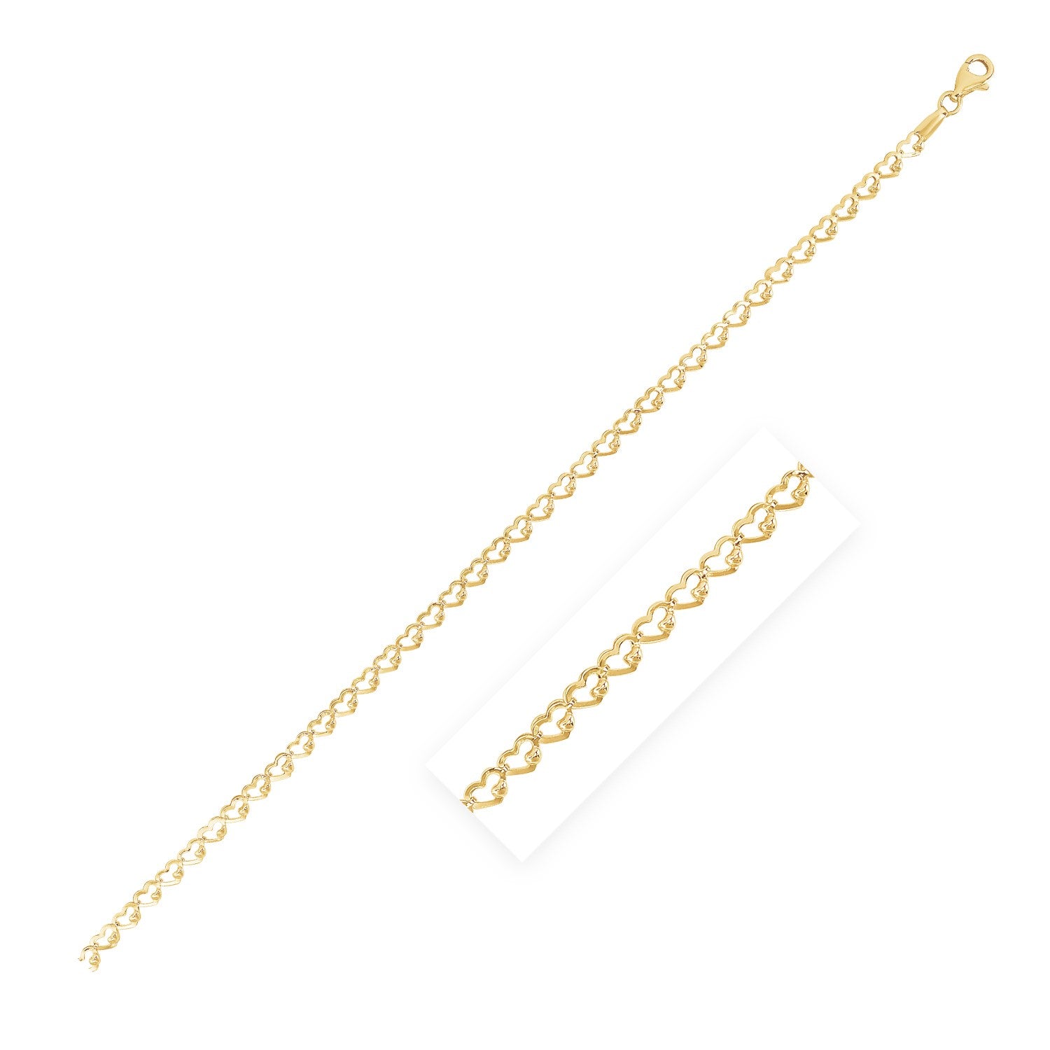 14k Yellow Gold High Polish Heart Link Chain (3.20 mm)