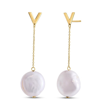 14k Yellow Gold Tesoro Pearl Drop Earrings