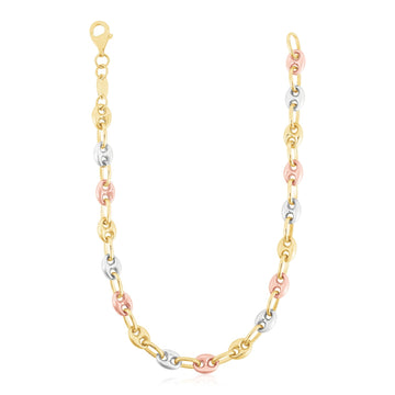 14k Tri Color Gold High Polish Puffed Mariner Link Chain (4.90 mm)