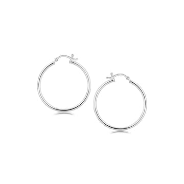 Sterling Silver Thin Polished Hoop Style Earrings with Rhodium Plating (2x30mm)