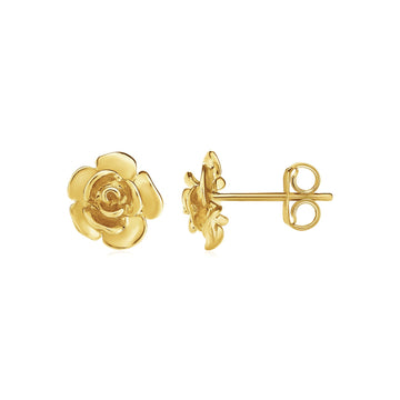 14k Yellow Gold Post Earrings with Roses(9.2mm)