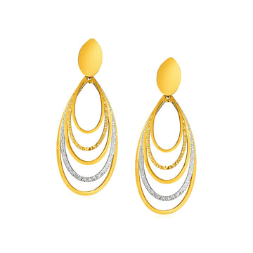 14k Two Tone Gold Two Toned Post Earrings with Graduated Ovals