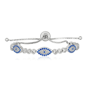 Sterling Silver Adjustable Enameled Evil Eye Bracelet with Cubic Zirconias (6.50 mm)