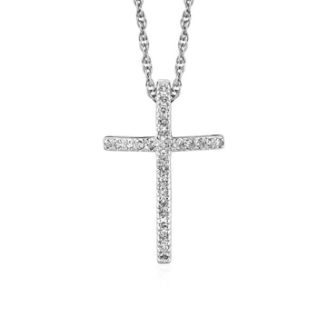 Narrow Cross Pendant with Diamonds in Sterling Silver