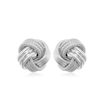 14k White Gold Love Knot with Ridge Texture Earrings