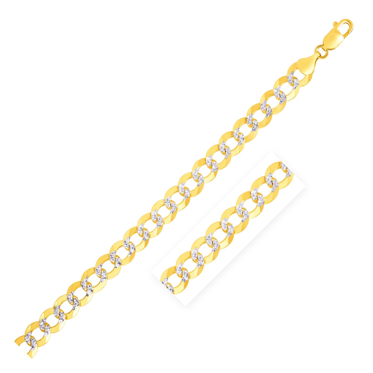 14k Two Tone Gold Pave Curb Chain (7.00 mm)