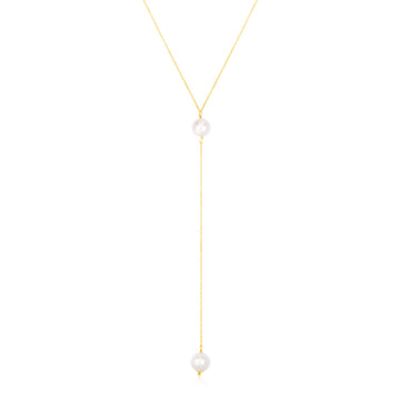 14k Yellow Gold Lariat Necklace with Pearls