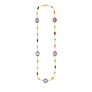 14k Yellow Gold Necklace with Multi-Colored Stones