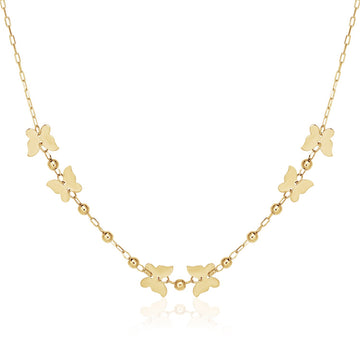 14k Yellow Gold 18 inch Necklace with Polished Butterflies and Beads