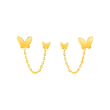 14k Yellow Gold Two Hole Post Earrings with Butterflies