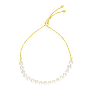 14k Yellow Gold Adjustable Friendship Bracelet with Pearls