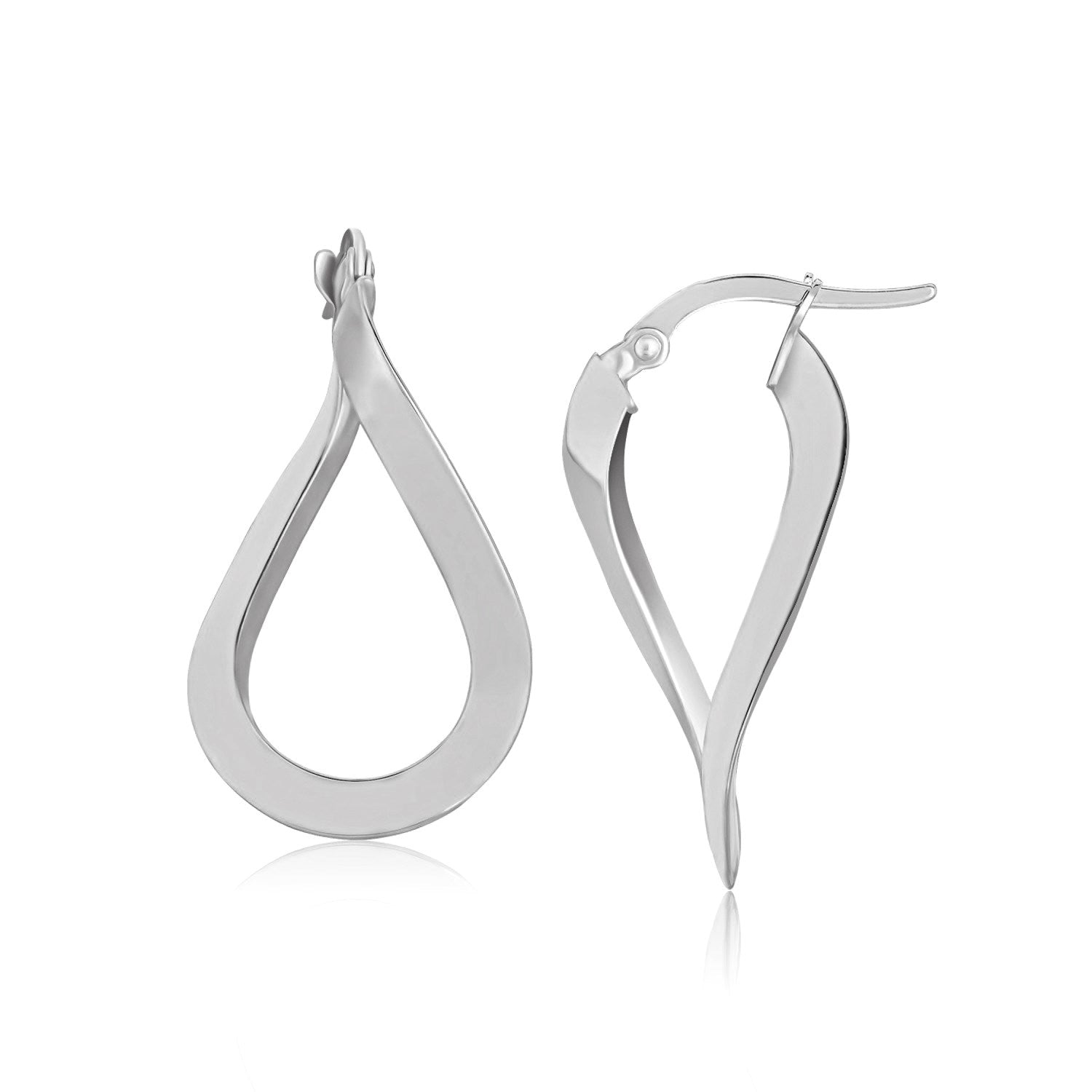 14k White Gold Twisted Freeform Hoop Earrings