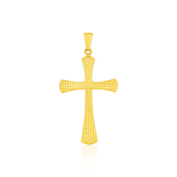 14k Yellow Gold Cross Pendant with Beaded Texture