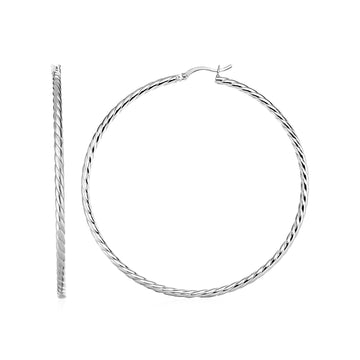 Hoop Earrings with Twist Texture in Sterling Silver(50mm)