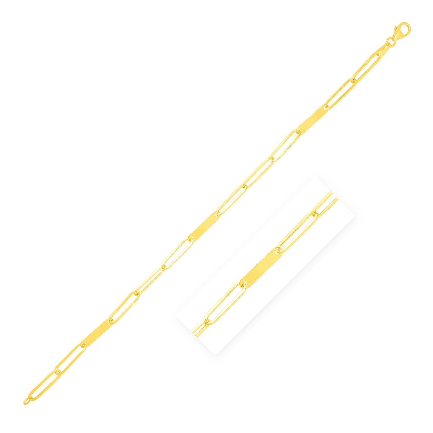 14k Yellow Gold 7 inch Alternating Paperclip Chain Link and Gold Bar Bracelet (3.60 mm)