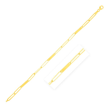 14k Yellow Gold 7 inch Alternating Paperclip Chain Link and Gold Bar Bracelet (3.60 mm)