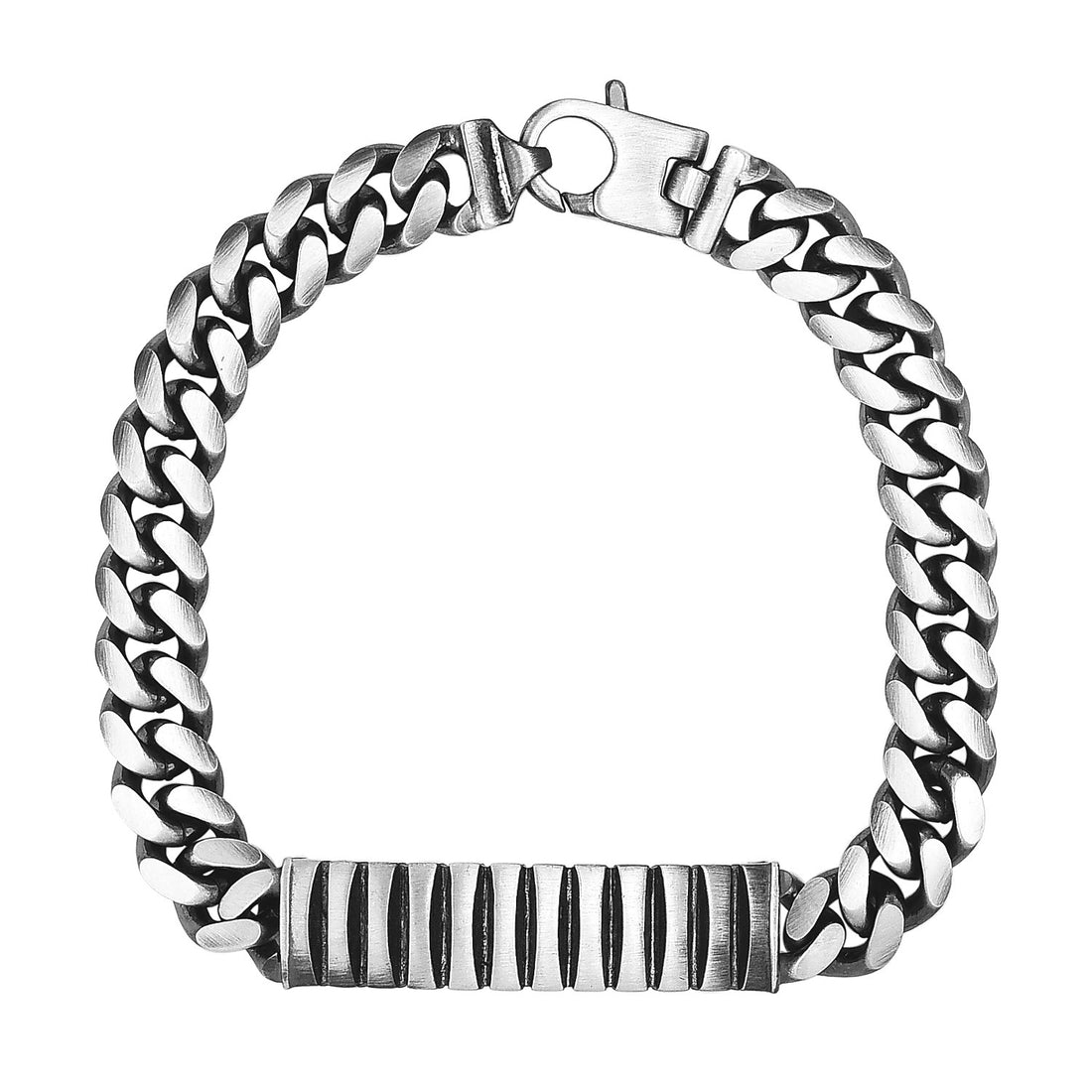 Sterling Silver Gunmetal Finish Cuban Link ID Style Bracelet (9.20 mm)