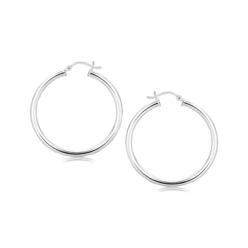 Sterling Silver Rhodium Plated Polished Motif Hoop Earrings (3x35mm)