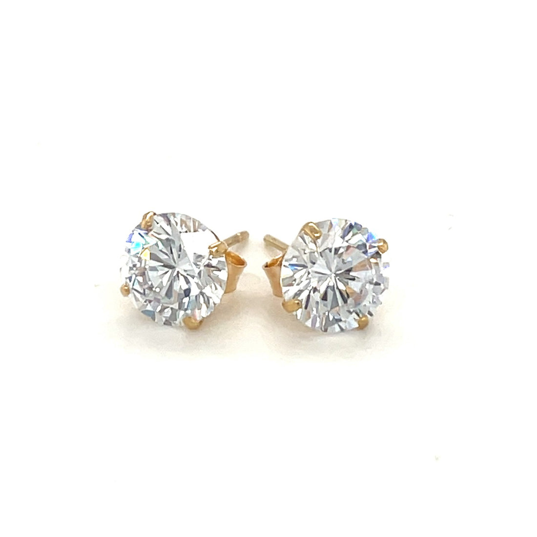 14k Yellow Gold Stud Earrings with White Hue Faceted Cubic Zirconia(7mm)