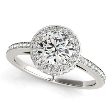 14k White Gold Round Diamond Engagement Ring with Pave Set Halo (1 1/2 cttw)