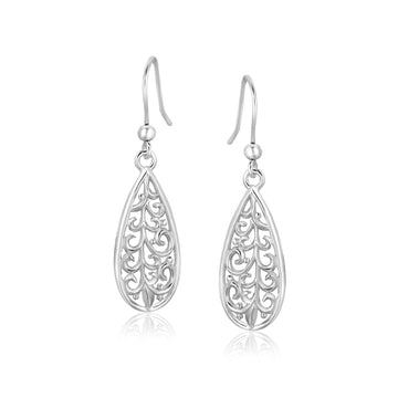 Sterling Silver Teardrop Filigree Style Drop Earrings